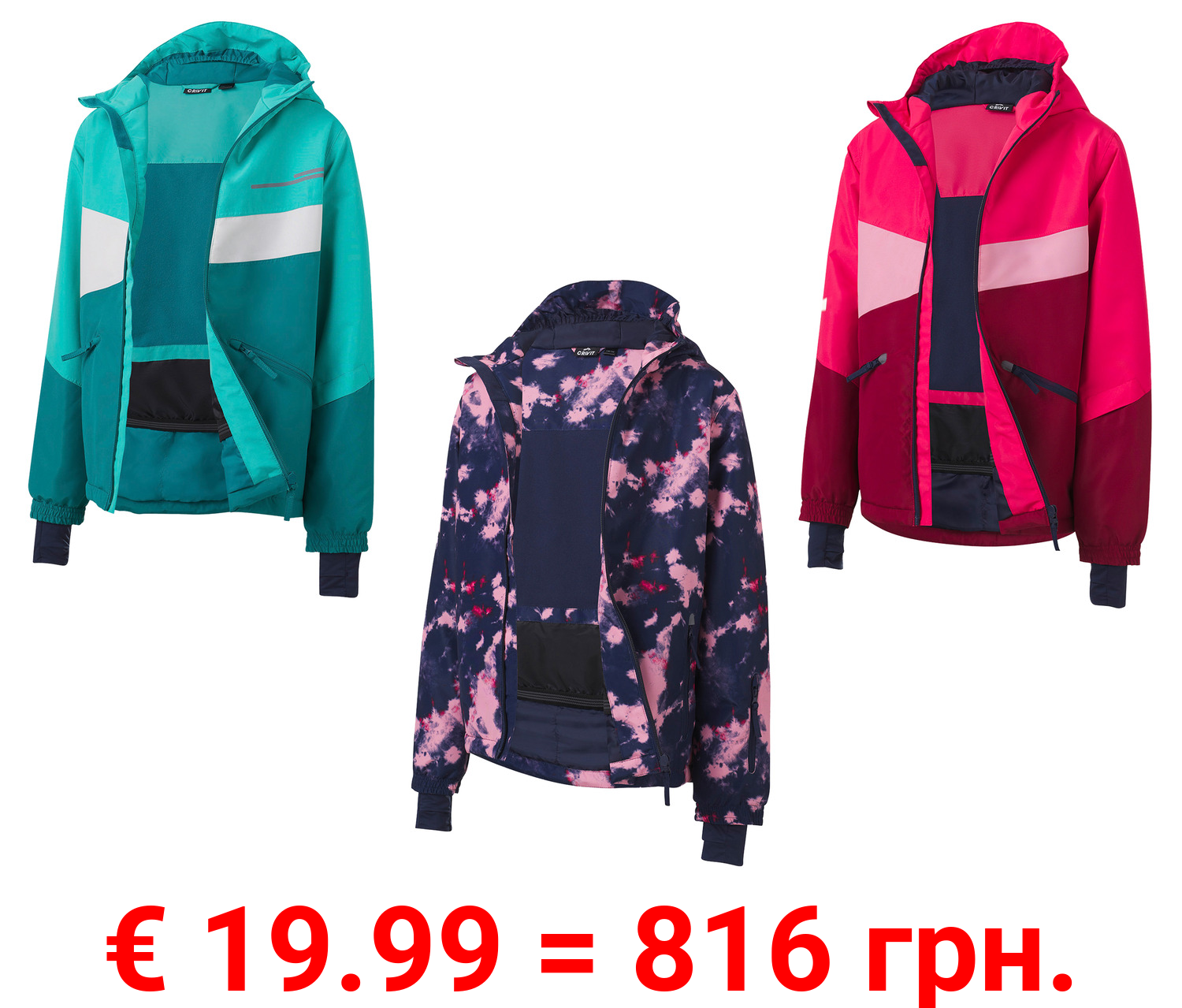 CRIVIT Kinder Skijacke, wasserabweisendes Obermaterial