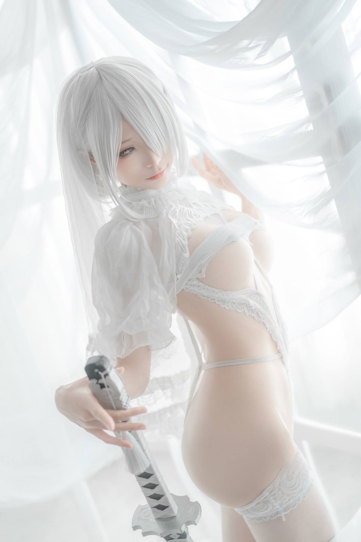 蠢沫沫 Cosplay 2B 白婚纱 12