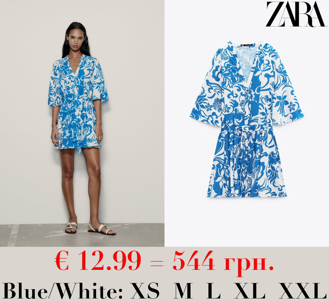 PRINTED LINEN BLEND SHIRT DRESS