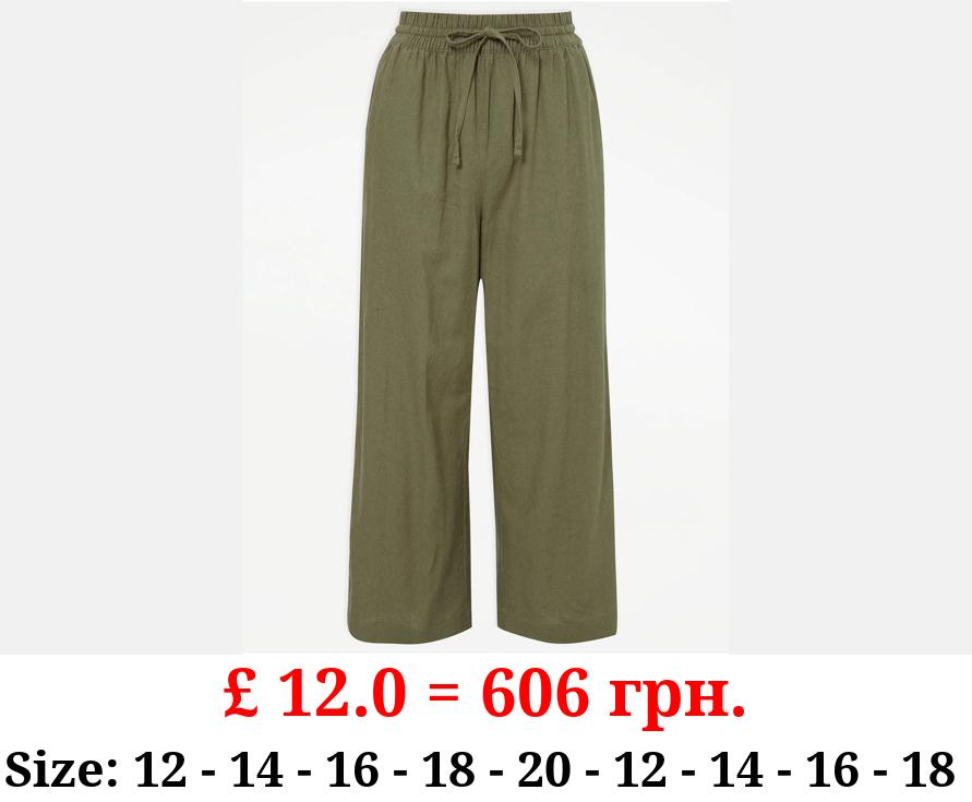 Khaki Linen Blend Culottes