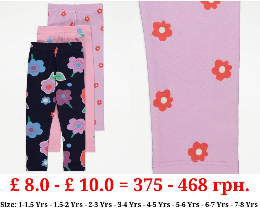 Bright Fun Floral Leggings 3 Pack