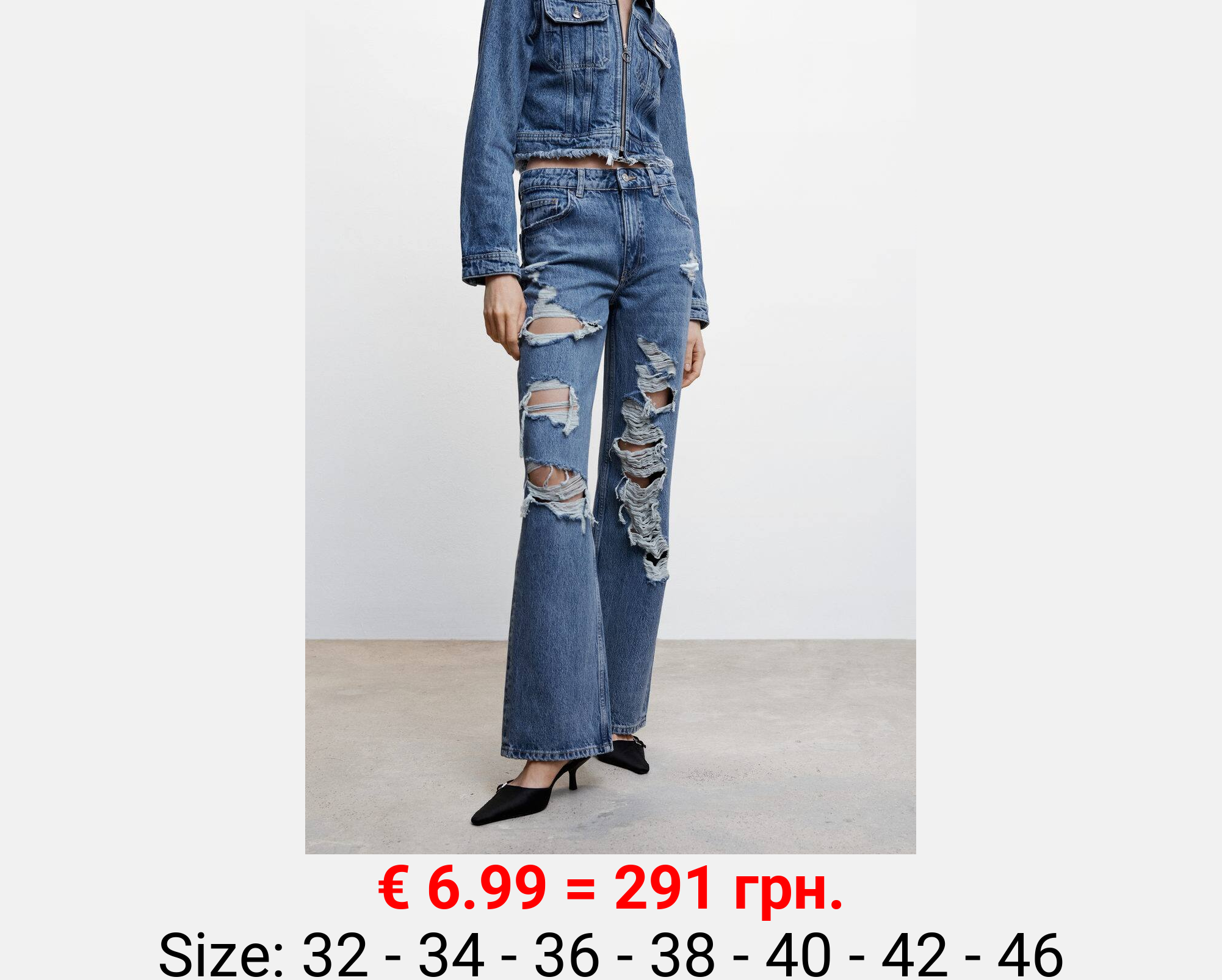 Jeans rectos tiro alto rotos