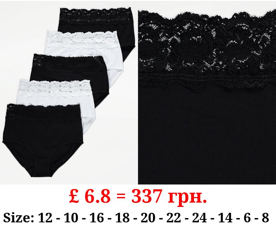 Lace Top Full Brief Knickers 5 Pack