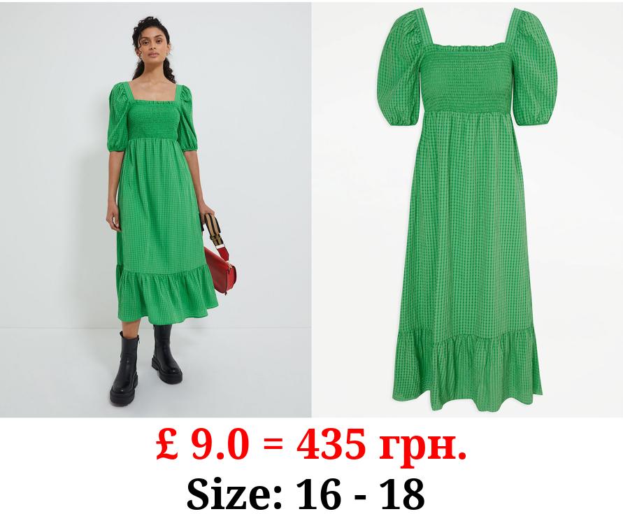 Green Textured Frill Sleeve Midi Dress