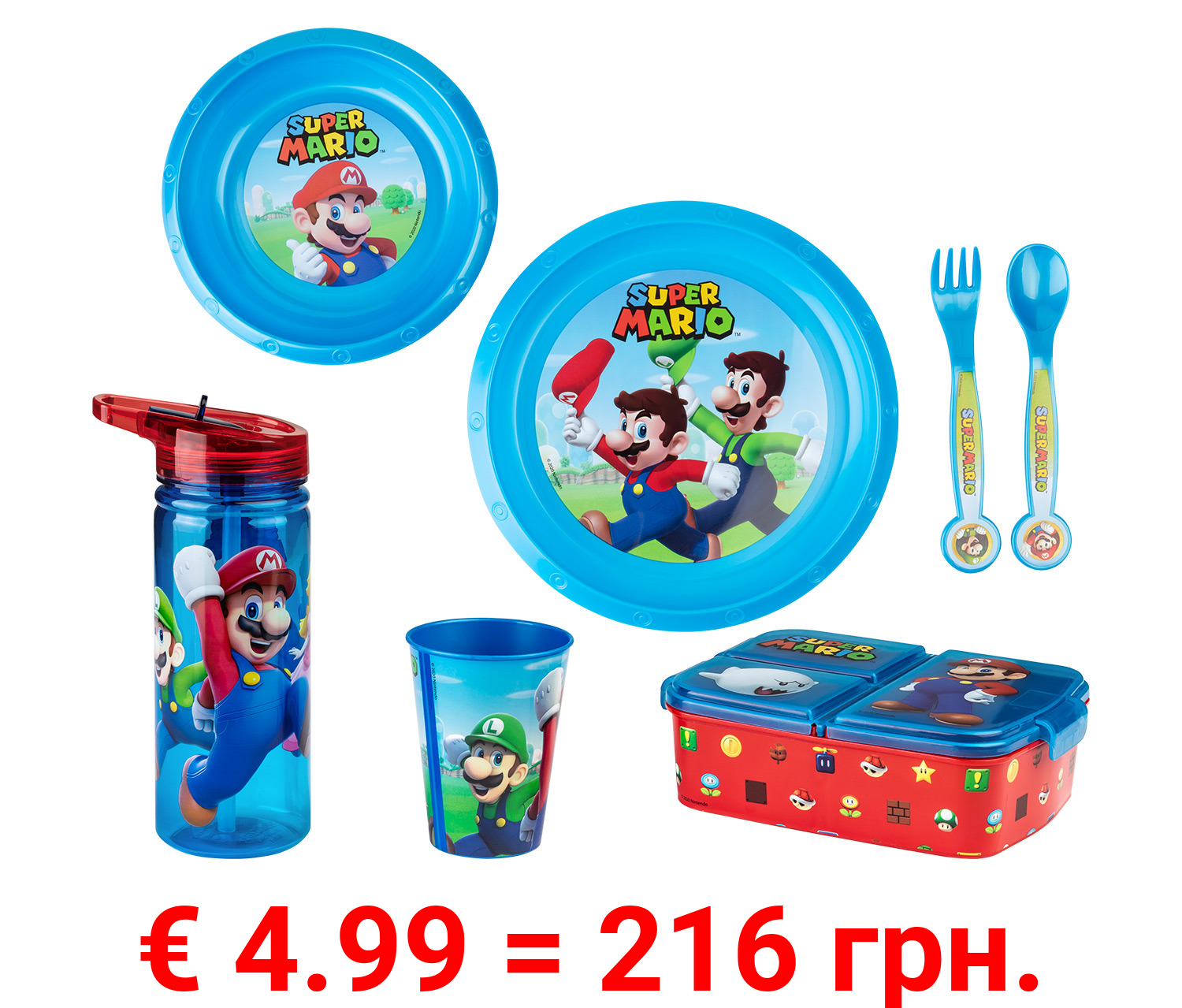 Nintendo Super Mario Trinkflasche, Sandwichbox, Geschirr-Set