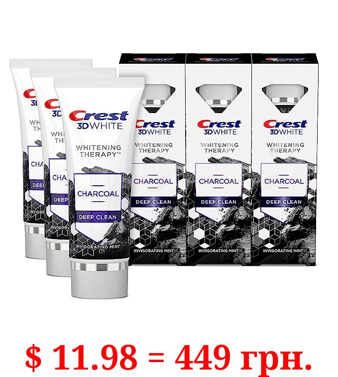 Crest 3D White Whitening Therapy Charcoal Deep Clean Fluoride Toothpaste, Invigorating Mint, 3.5 Ounce, Pack of 3