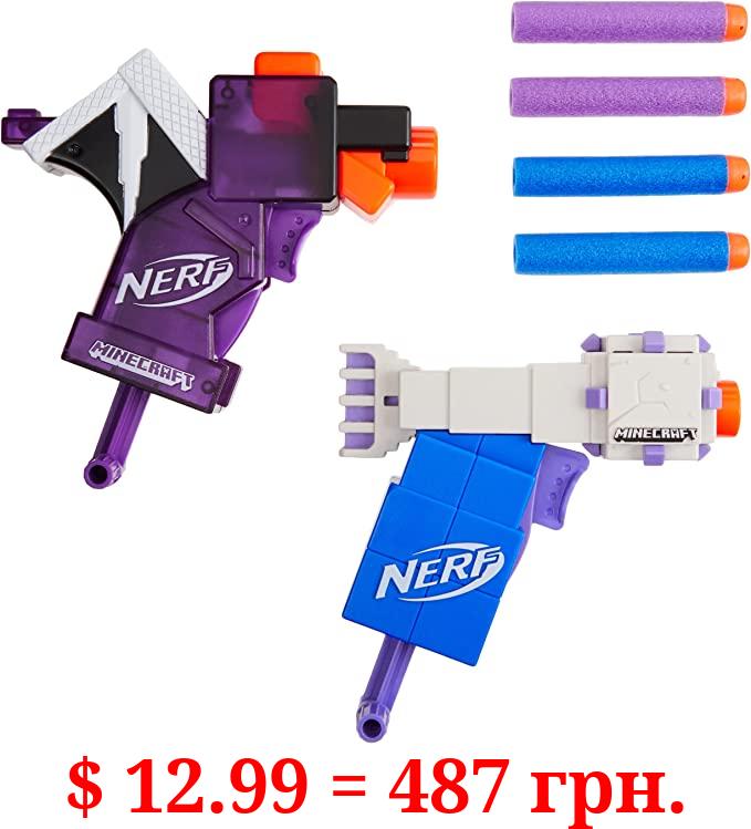 Nerf MicroShots Minecraft Ender Dragon and Elder Guardian Mini Blaster 2-Pack, 4 Nerf Elite Darts, Pull to Prime Handle (Amazon Exclusive)