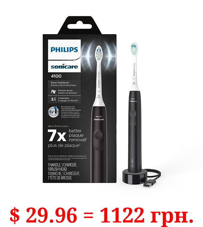 Philips Sonicare 4100 Power Toothbrush, Rechargeable Electric Toothbrush with Pressure Sensor, Black