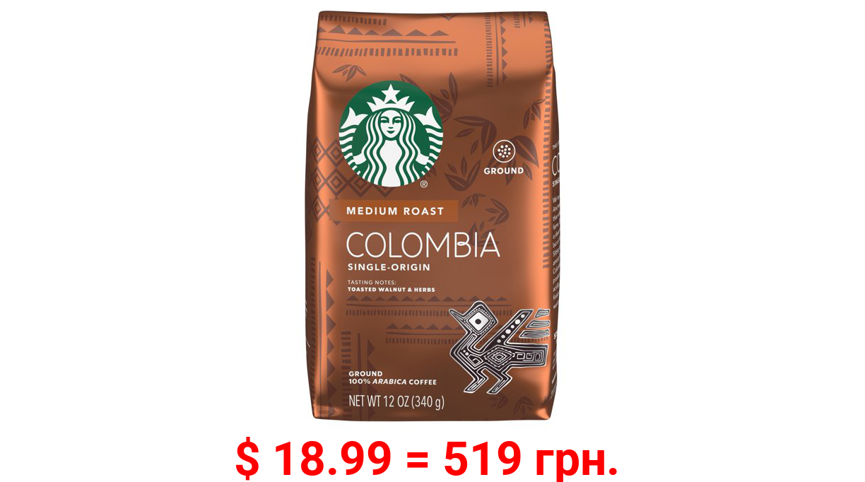Starbucks 100% Arabica Colombia Medium Roast Ground Coffee, 12 Oz, Bag