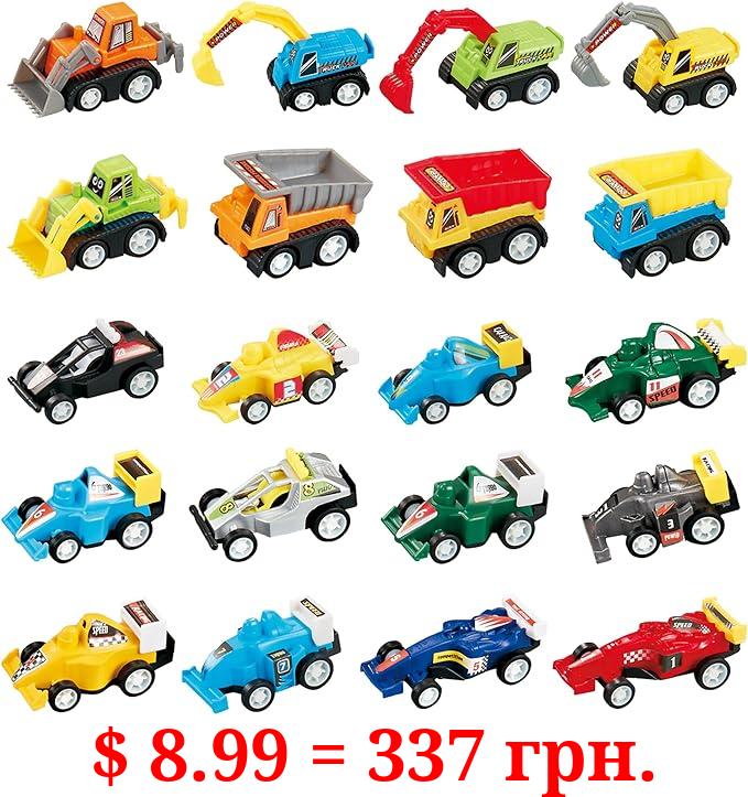 Mini Cars for Toddlers - Set of 20 Pull Back Race Cars and Construction Trucks and Cars for Toddlers 1-3