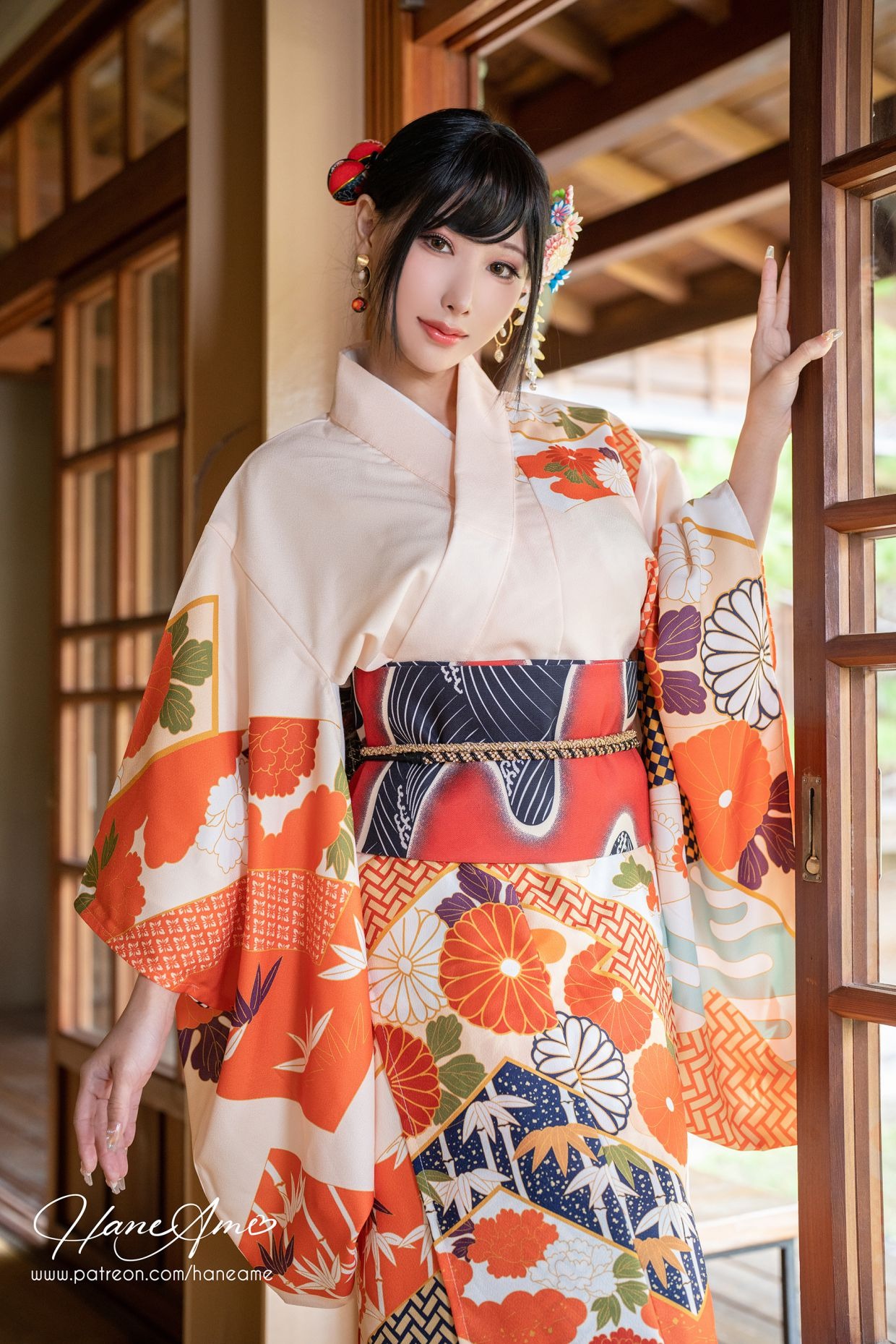 HaneAme 雨波 — Flower Print Kimono Girl 10