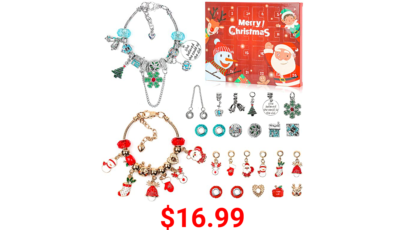 zeerliki 2021 Advent Calendar for Girls Christmas Gift,2Pcs DIY Christmas Bracelet for Kids Adult,24-Days Xmas Countdown Calendar Exquisite Jewelry Gifts