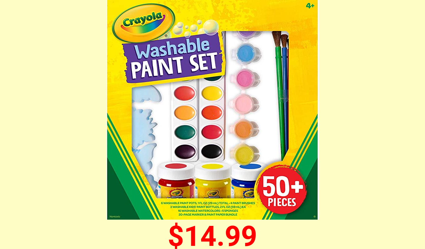 Crayola Washable Paint Set, Over 50 Pieces, Gift for Kids, 4, 5, 6, 7, Multi (54-1076) ,4 Ounces