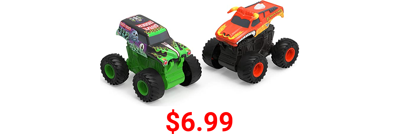 Monster Jam, 2-Pack Official Grave Digger and El Toro Loco Clip & Flip Monster Trucks, 1:43 Scale Kids Toys for Boys