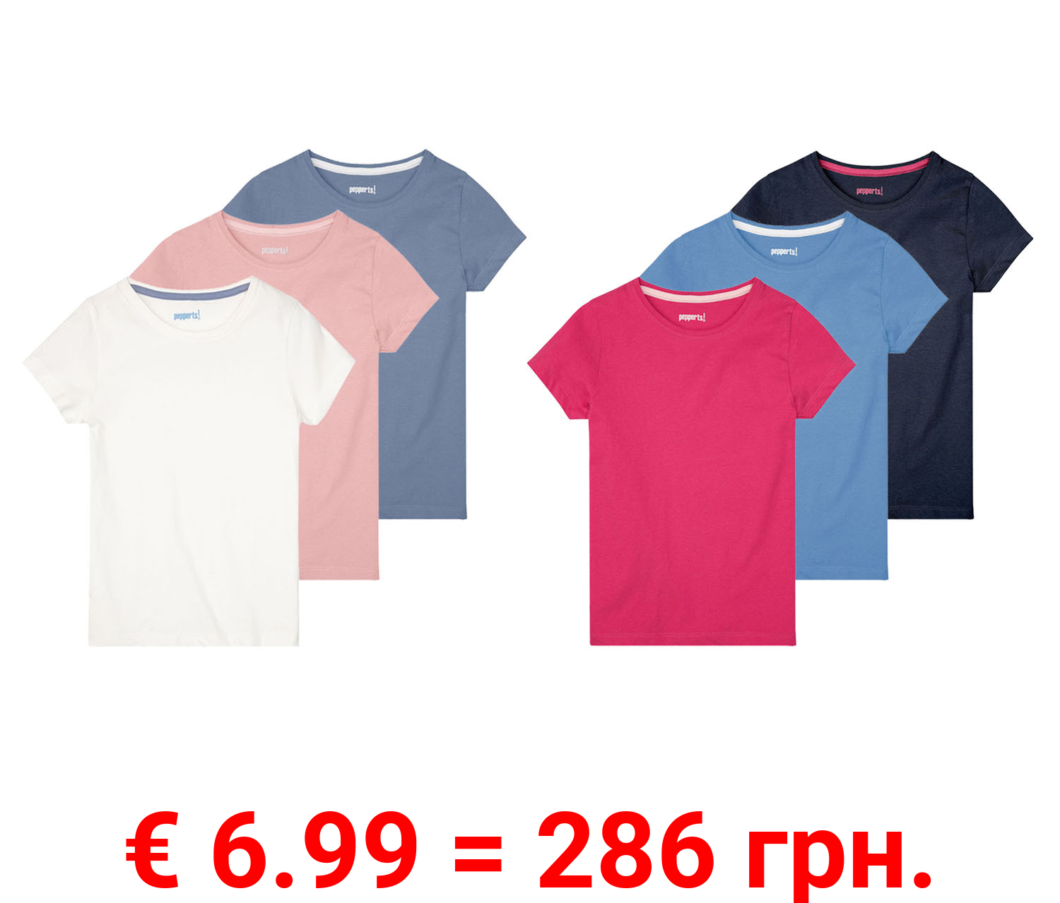 pepperts!® Mädchen T-Shirts, 3 Stück, mit Rundhalsausschnitt