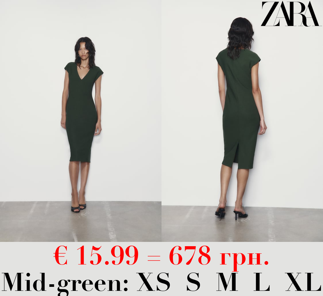 FITTED V-NECK MIDI DRESS