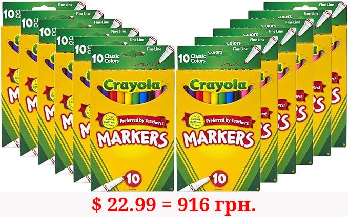 Crayola Fine Line Markers Bulk, School Supplies for Kids, 12 Marker Packs with 10 Colors, Multi