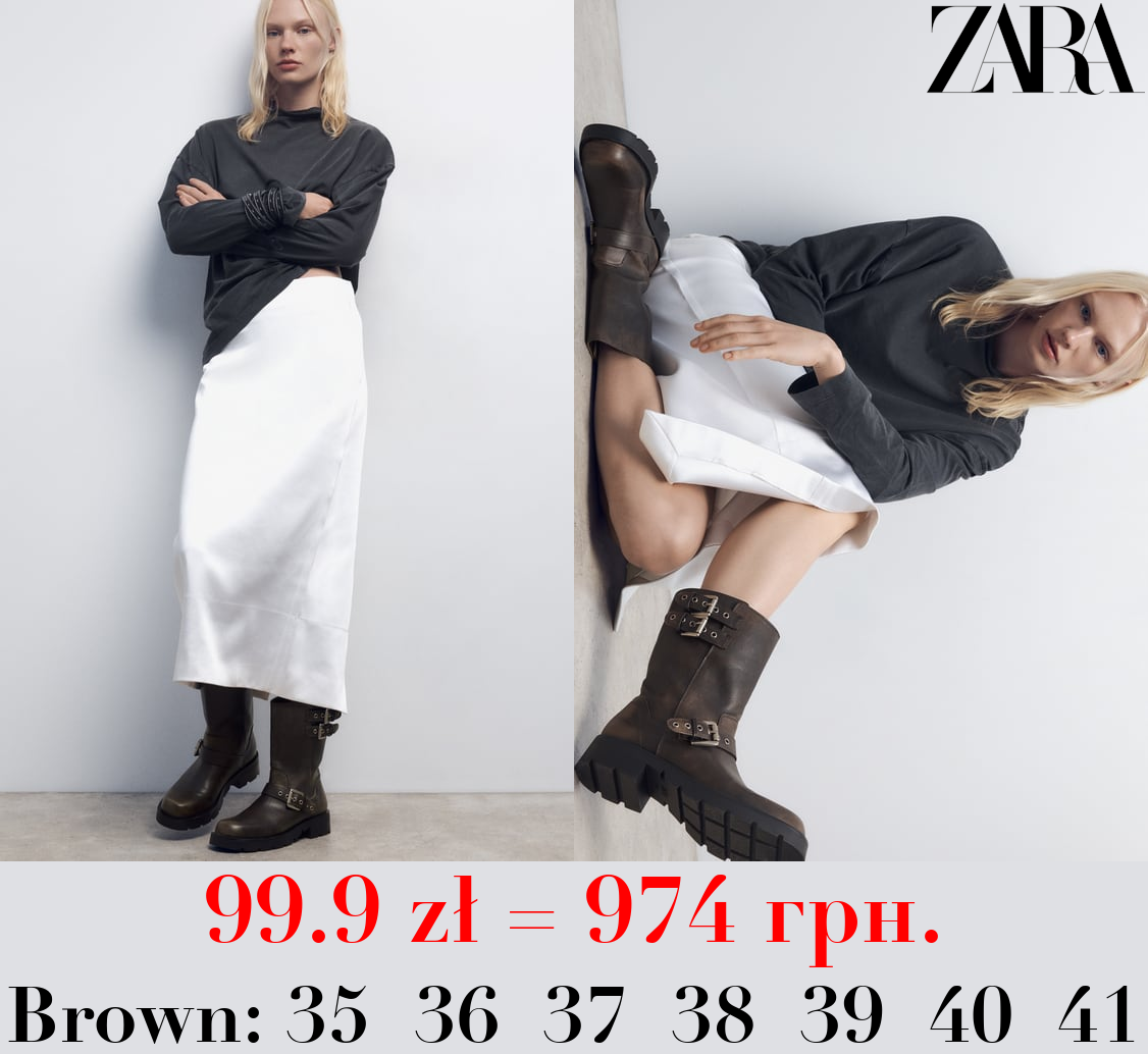 FLAT BIKER ANKLE BOOTS WITH BUCKLES