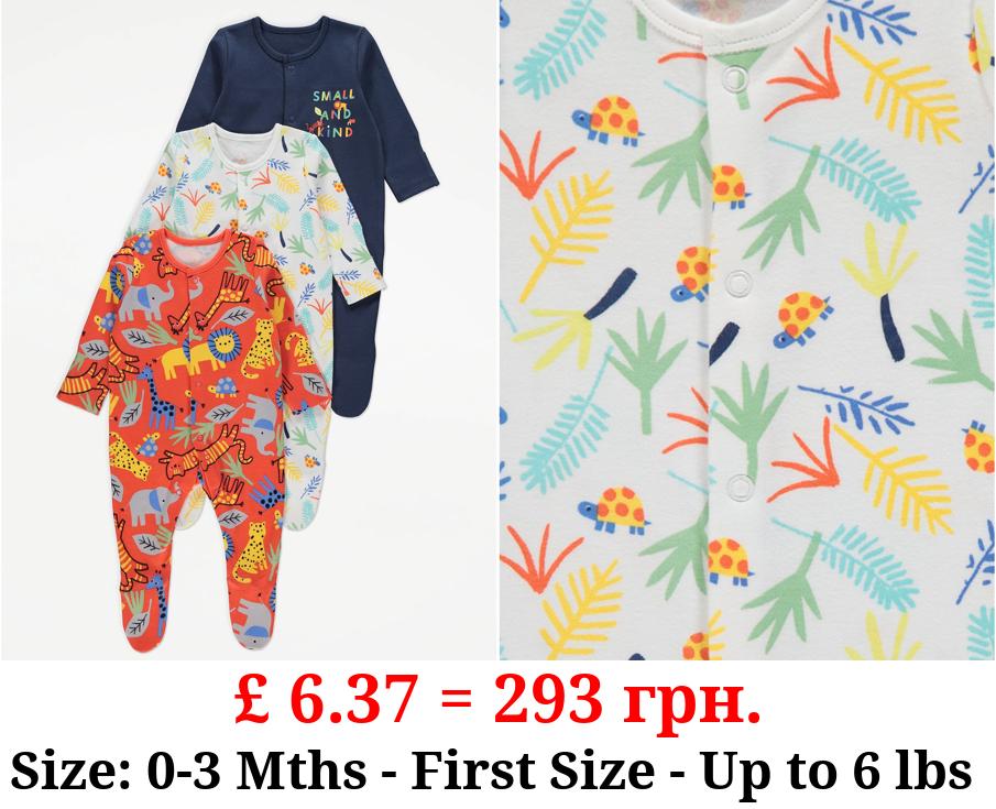 Bright Safari Animal Sleepsuits 3 Pack
