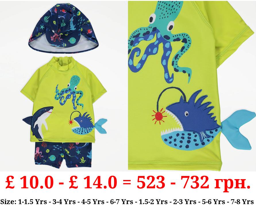 Under The Sea Rash Vest Shorts and Keppi Hat Set