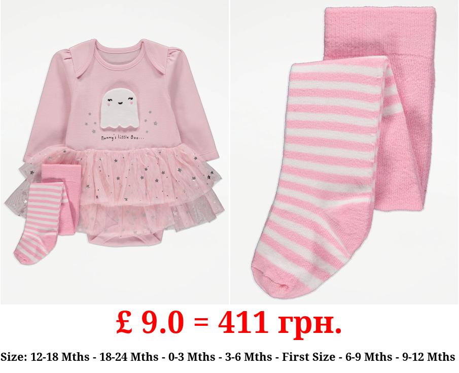 Pink Slogan Halloween Tutu Dress and Tights Outfit