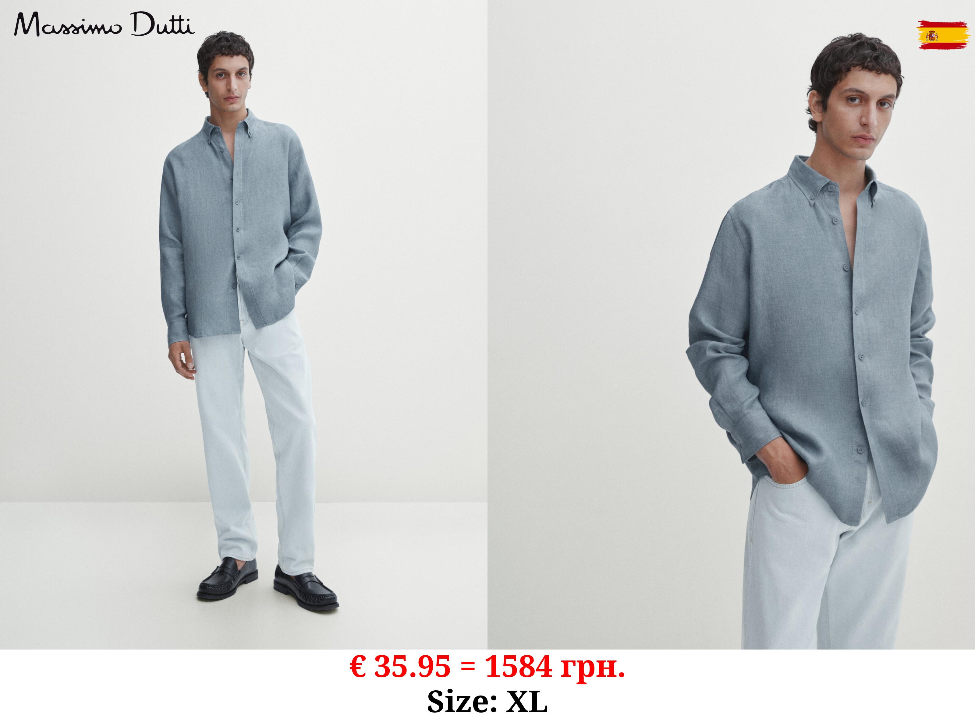 100% linen regular fit shirt BLUE