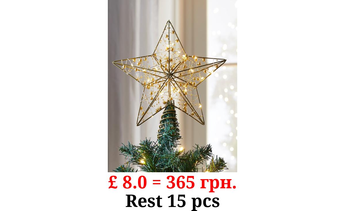 Christmas Gold-Tone Beaded Light-up Tree Topper