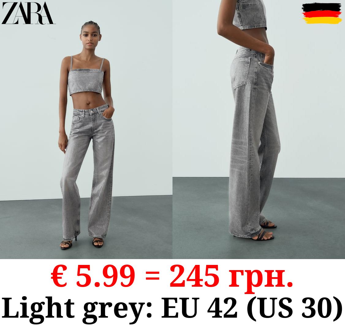 TRF WIDE-LEG MID-RISE SEQUINNED FOIL JEANS