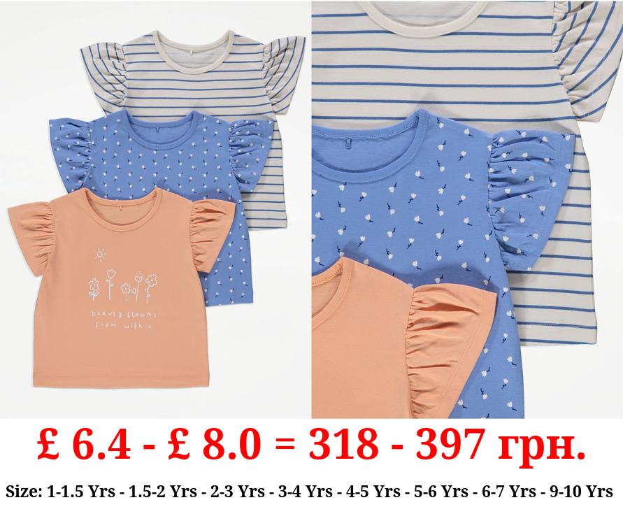Floral Stripe Frill Sleeve Tops 3 Pack