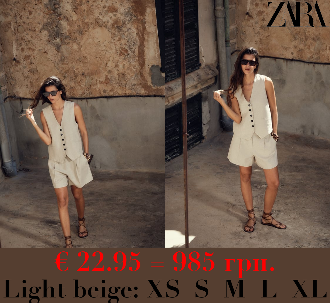 LINEN BLEND HIGH-WAIST BERMUDA SHORTS