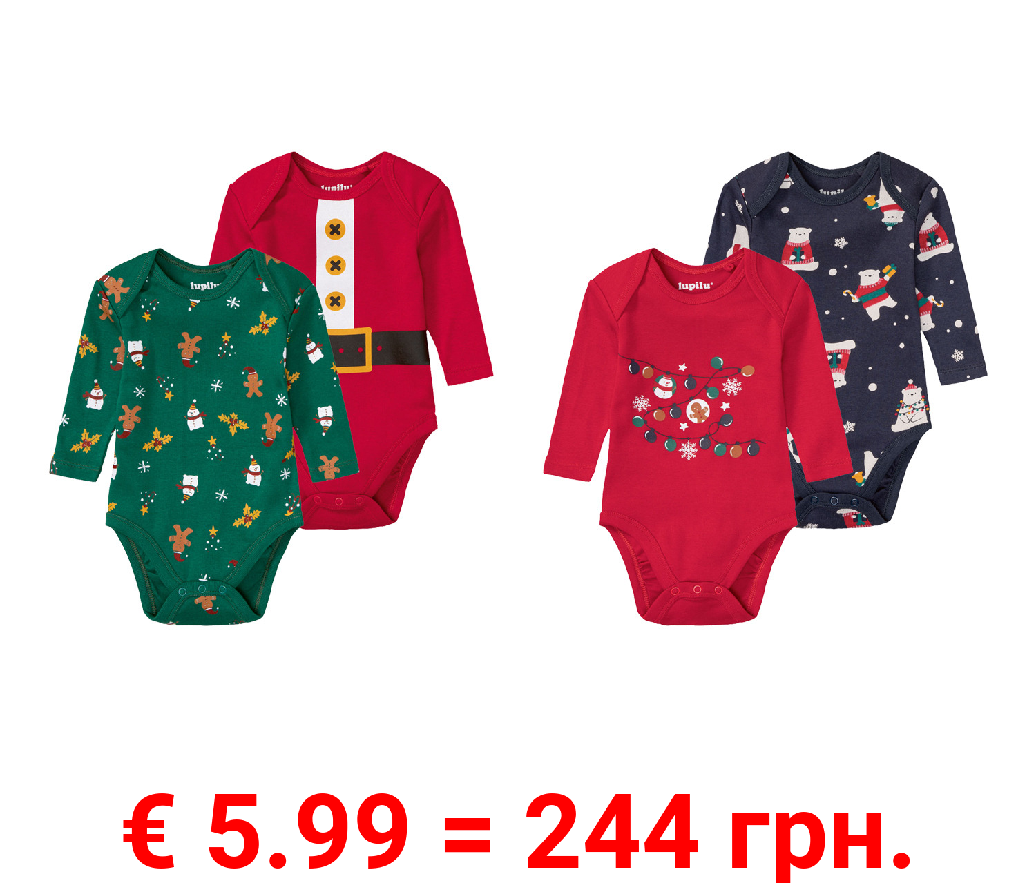 lupilu® Baby Bodies, 2 Stück, aus reiner Bio-Baumwolle