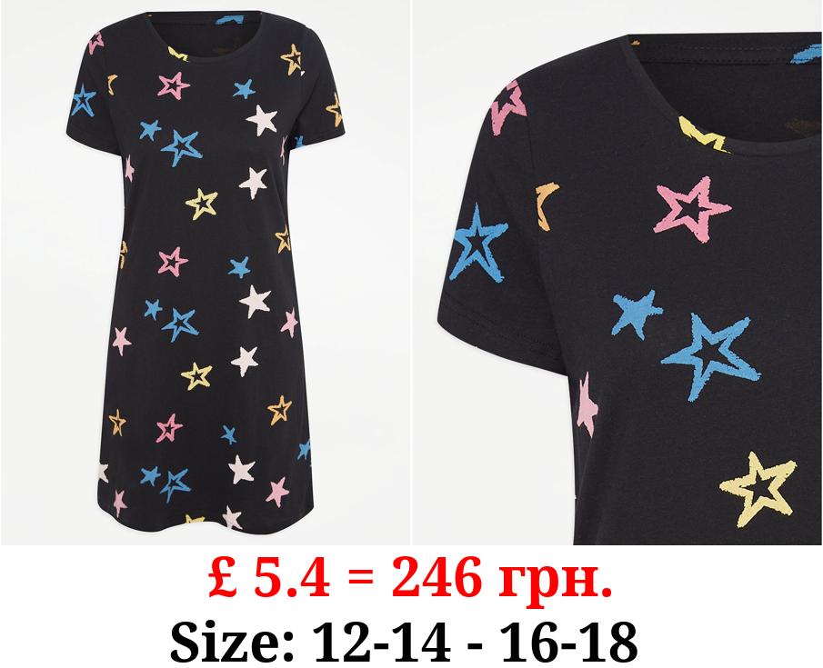 Black Star Print Night Dress
