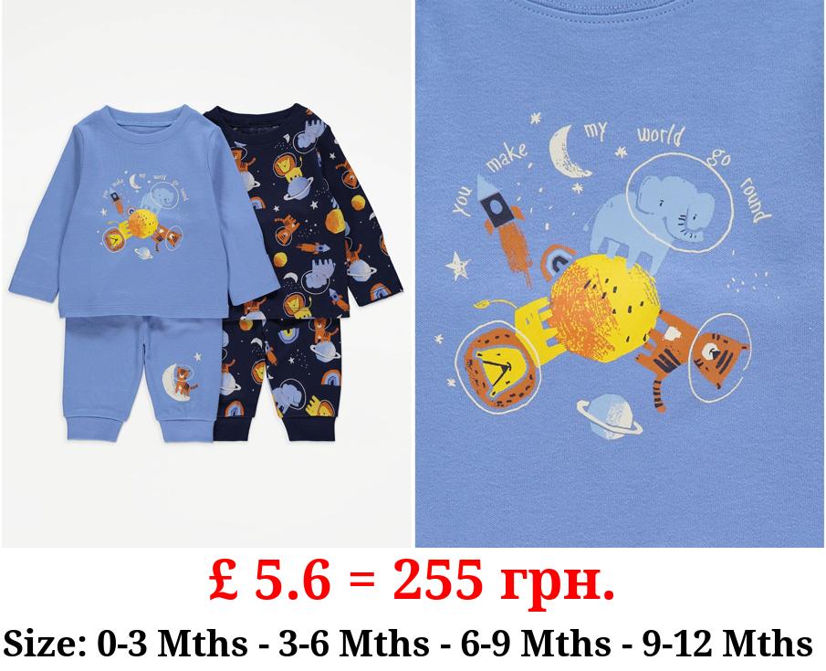 Blue Animals In Space Long Sleeve Pyjamas 2 Pack