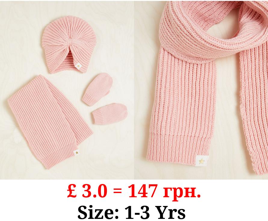 Billie Faiers Pink Chunky Knitted Hat Scarf and Mittens Set