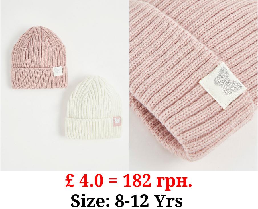 Knitted Butterfly Beanie Hat 2 Pack