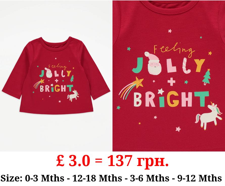 Red Jolly and Bright Slogan Long Sleeve Top