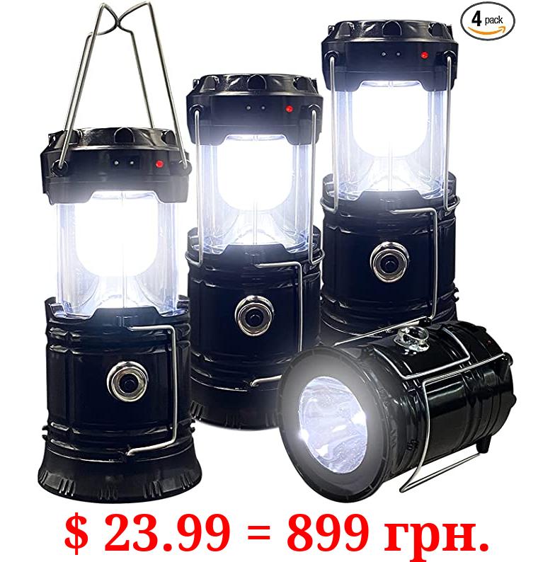 Collapsible Portable LED Camping Lantern XTAUTO Lightweight Waterproof Solar USB Rechargeable LED Flashlight Survival Kits for Indoor Outdoor Home Emergency Light Power Outages Hiking Hurricane 4-Pack