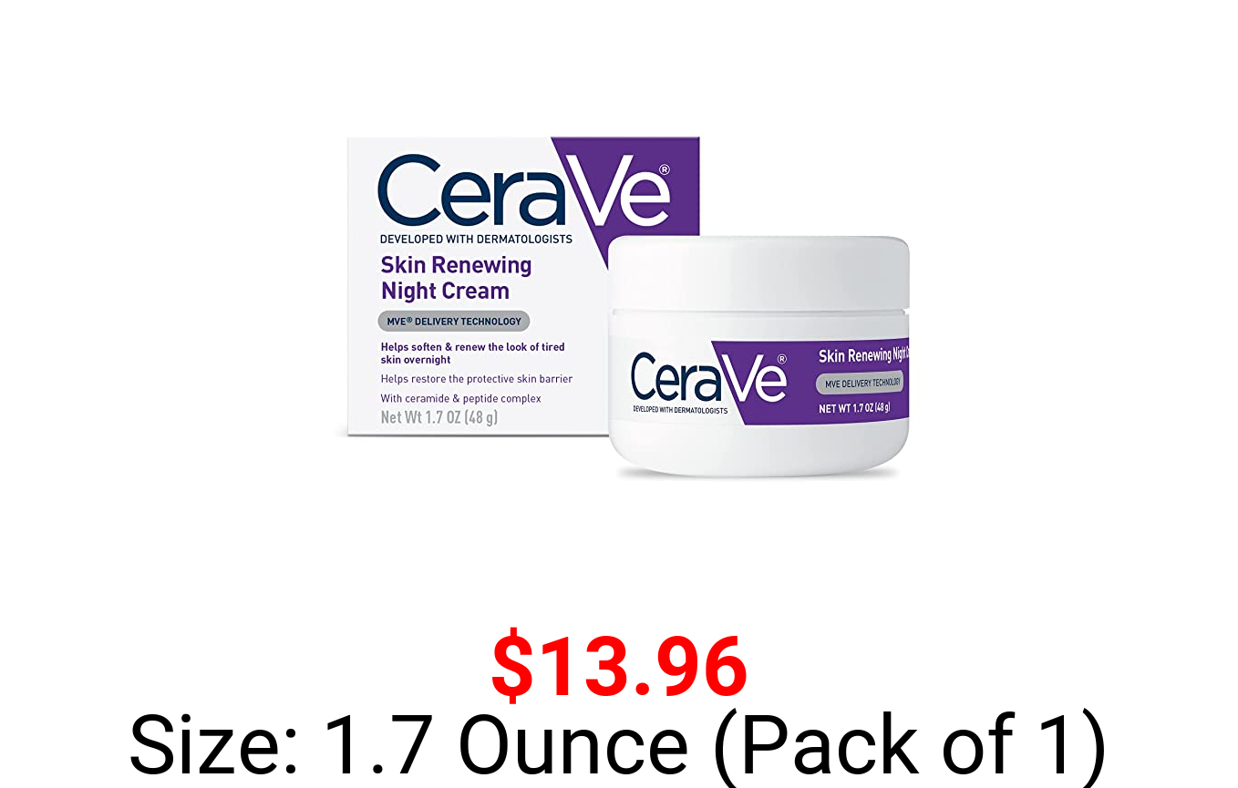 CeraVe Skin Renewing Night Cream | Niacinamide, Peptide Complex, and Hyaluronic Acid Moisturizer for Face | 1.7 Ounce