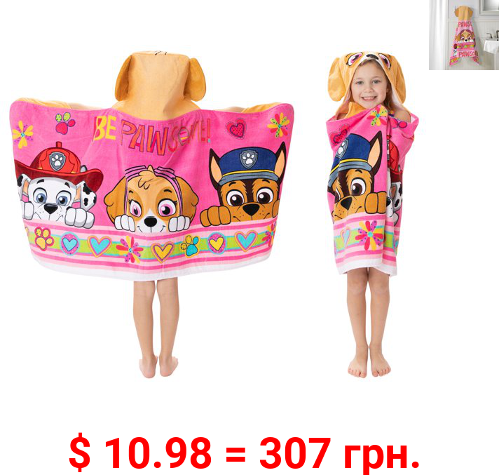 PAW Patrol Kids Terry Cotton Bath and Beach Hooded Towel Wrap, Pink