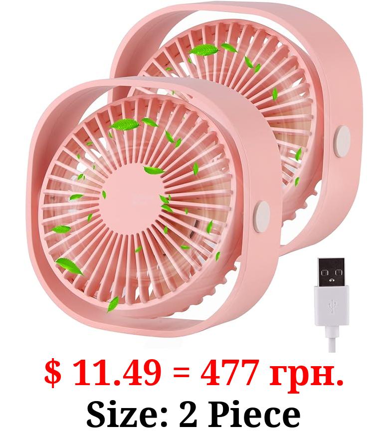 warrita 2 Pieces USB Desk Fans Small Quiet, 3 Speeds Portable Table Fan, 360°Rotatable Mini Desk Fan, Five-bladed Turbo Blade, 3.9 Feet Powered by USB with Anti-slip Pad - Pink