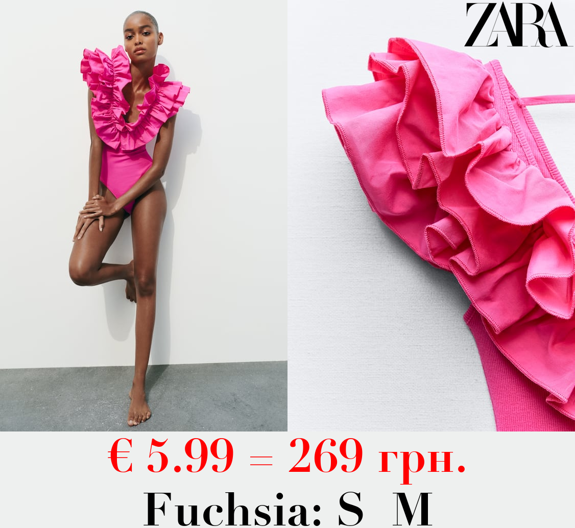 RIBBED BODYSUIT WITH RUFFLES