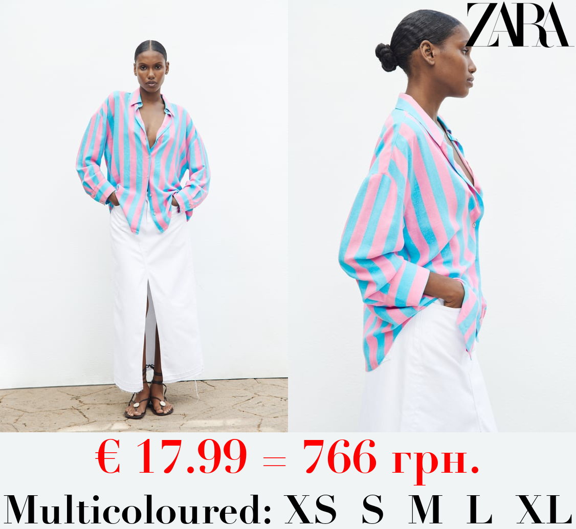 STRIPED OVERSIZE LINEN BLEND SHIRT