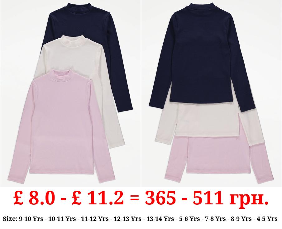 Pink Funnel Neck Long Sleeve Tops 3 Pack