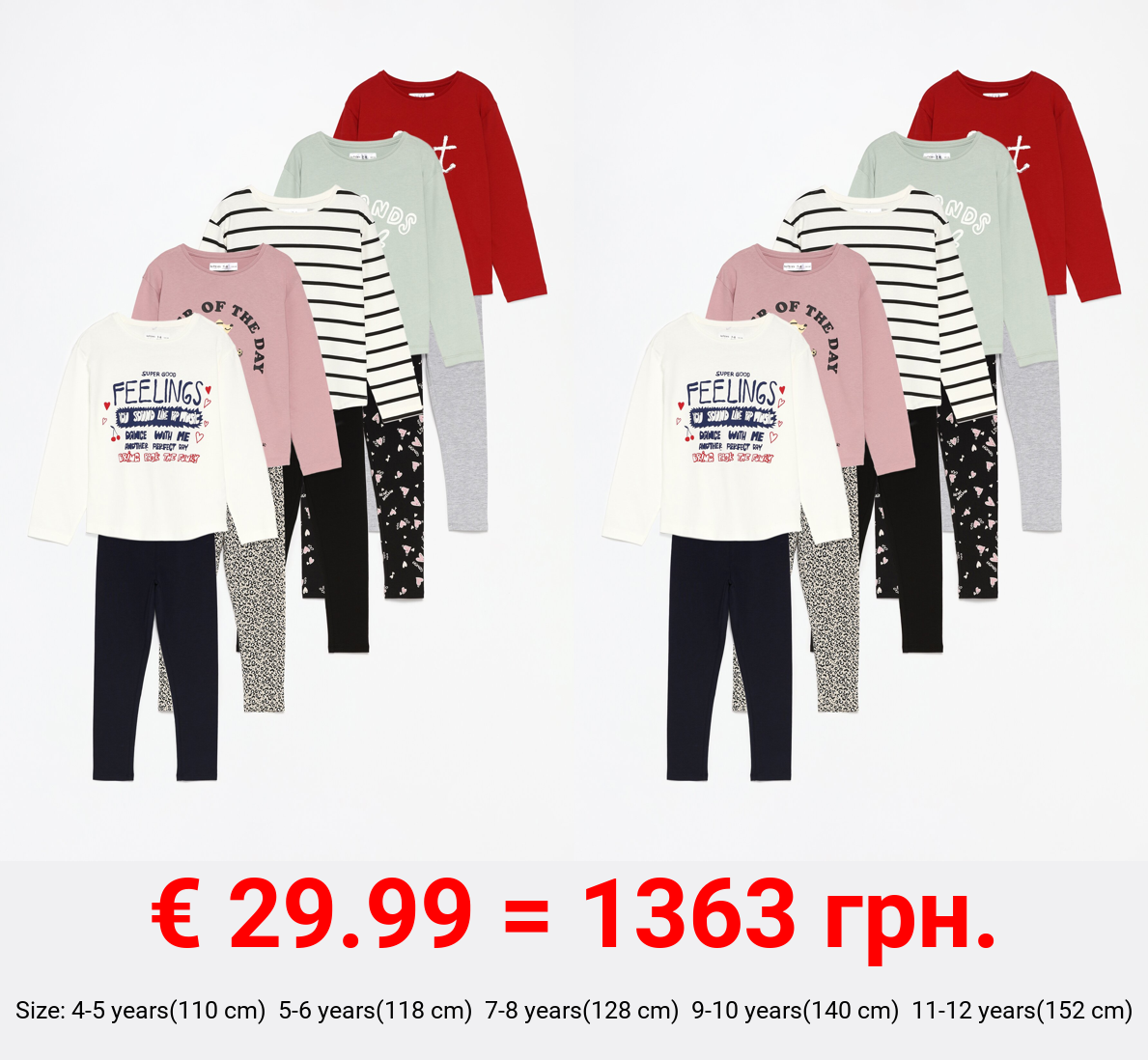 5-pack of T-shirt and leggings co-ords