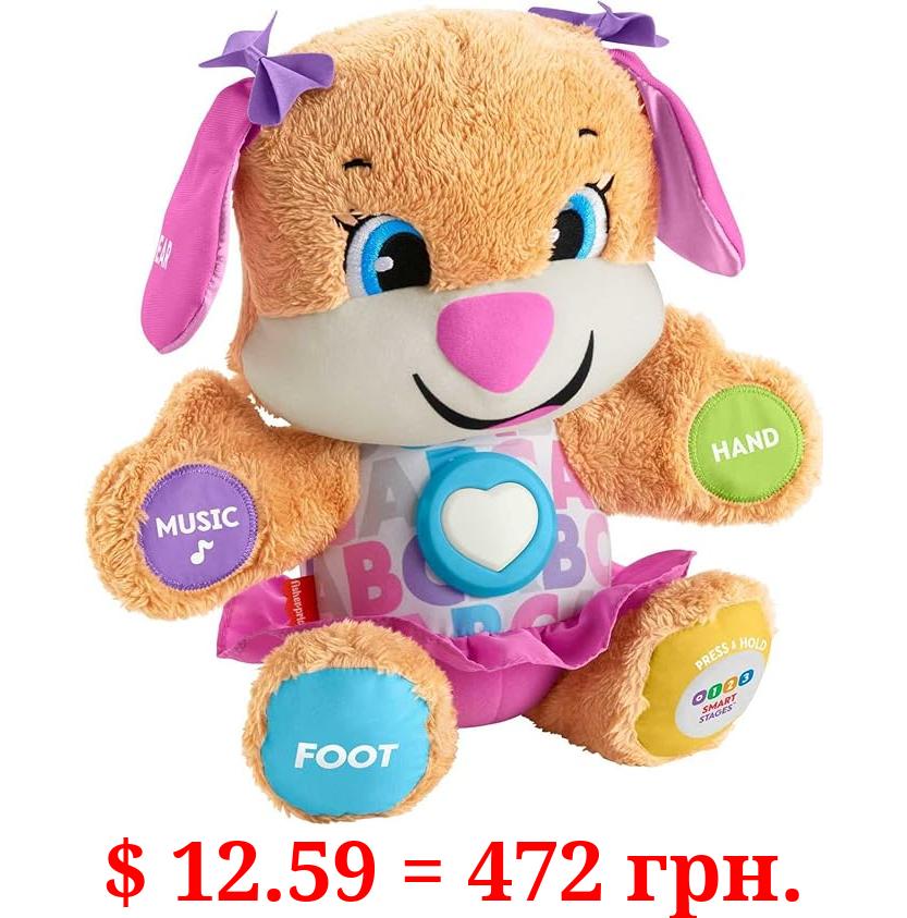 Fisher-Price Laugh & Learn Baby & Toddler Toy Smart Stages Sis Interactive Plush Dog with Music Lights & Learning Content for Ages 6+ Months