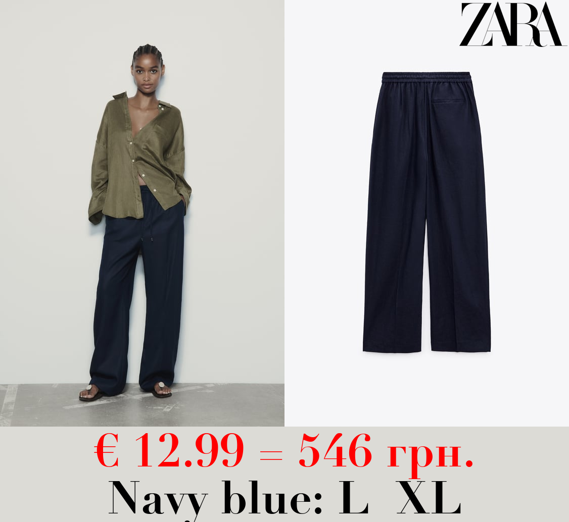 LINEN BLEND STRAIGHT TROUSERS