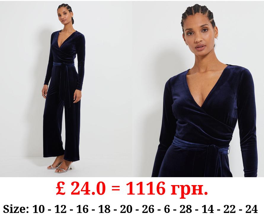 Navy Velvet Wrap Jumpsuit