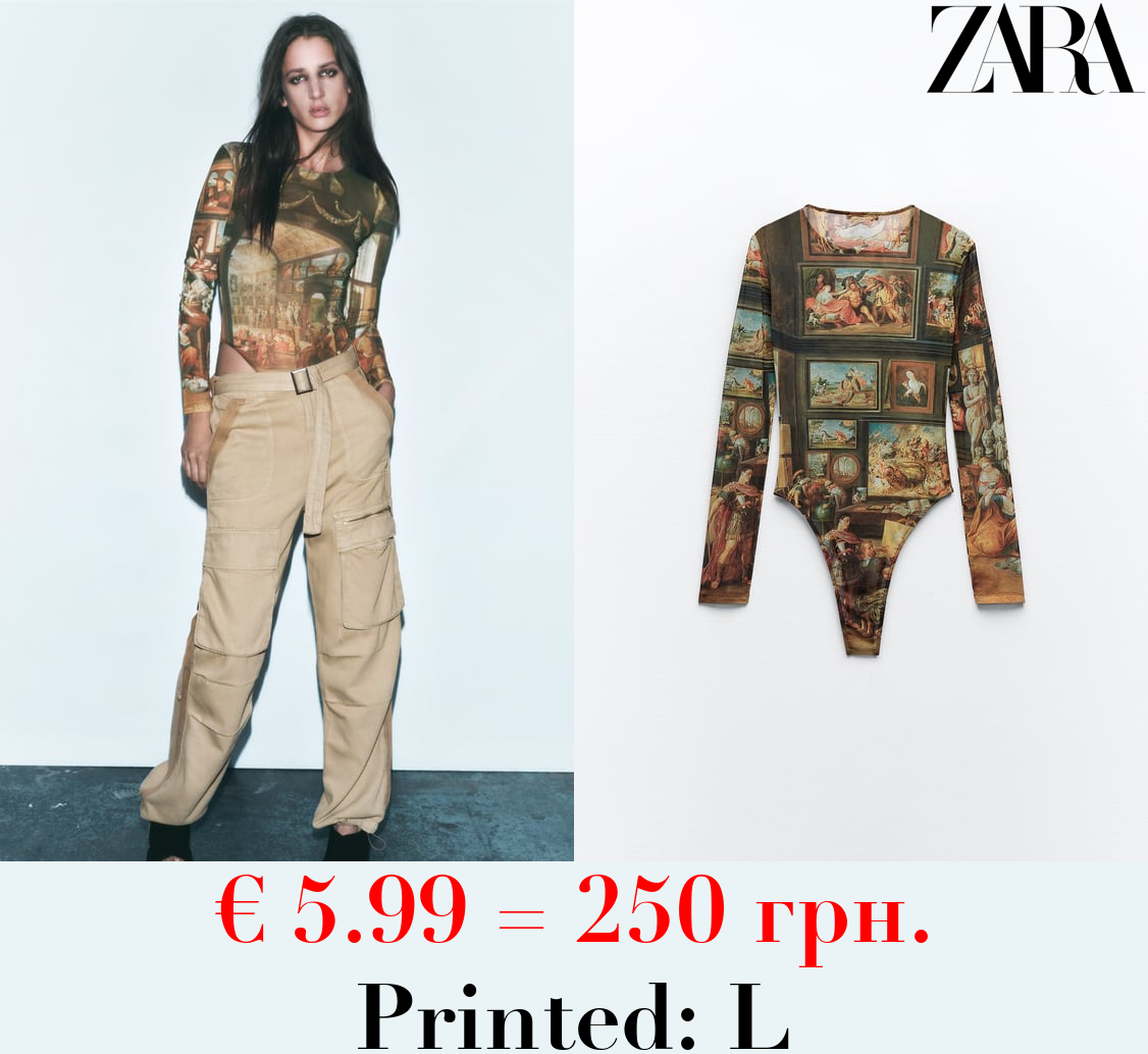 PRINTED TULLE BODYSUIT