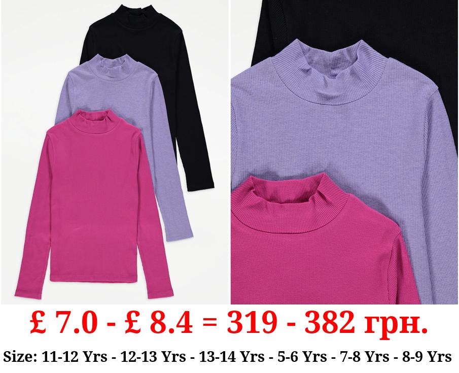 Pink Funnel Neck Long Sleeve Tops 3 Pack