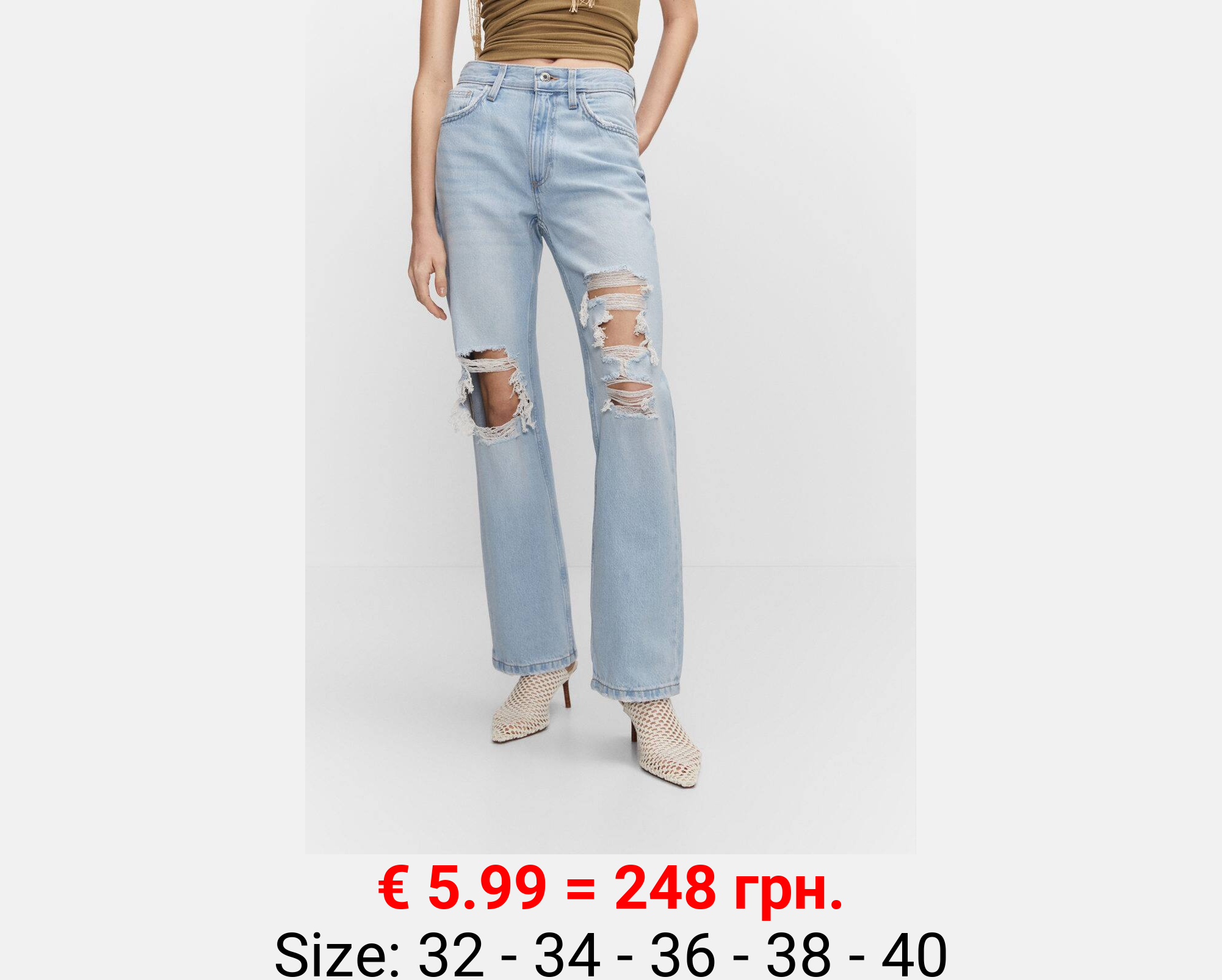 Jeans rectos rotos decorativos